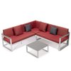 Leisuremod Chelsea White Sectional With Adjustable Headrest & Coffee Table With Red Two Tone Cushions CSLW-80R-BU